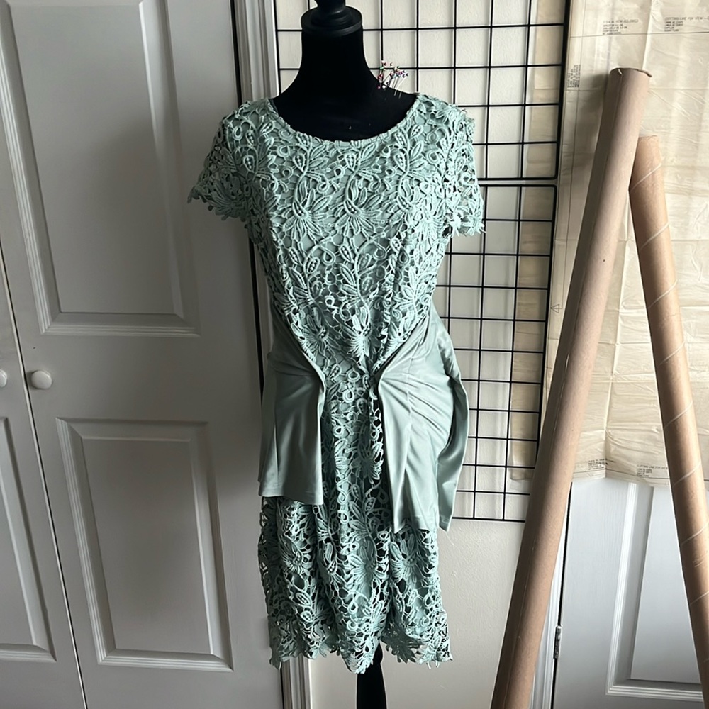 Green lace tea length dress